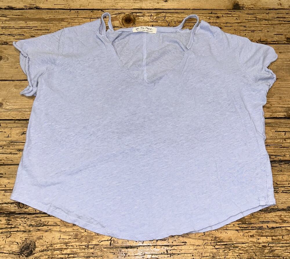 We The Free Women’s Size S Light Blue Open Shoulder Boxy SS Shirt